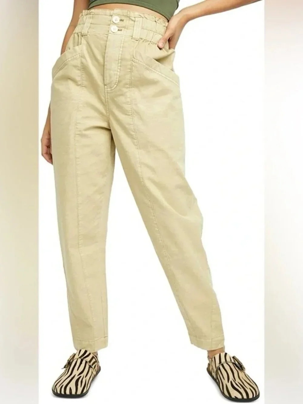Free People Women’s Ready to Run Cinch-Waist Pants OB1235398 Parchment Size XS - Picture 3 of 8